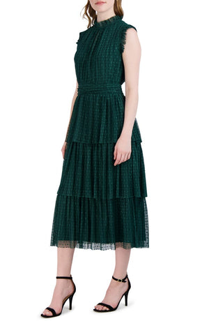 JULIA JORDAN Sleeveless Tiered Mesh Midi Dress