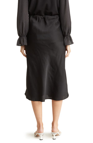 ADRIANNA PAPELL Hammered Satin Bias Skirt, Alternate, color, BLACK