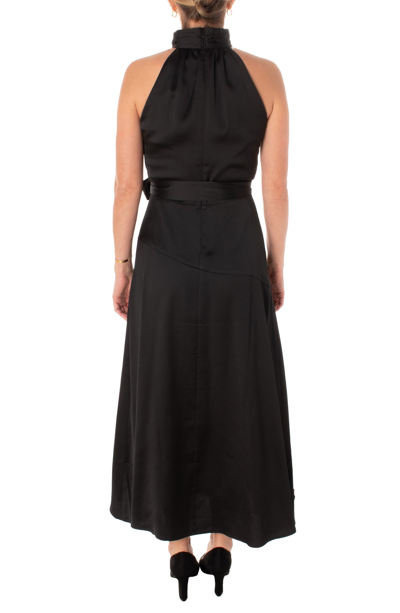TAYLOR DRESSES Halter Neck Satin A-Line Dress, Alternate, color, BLACK