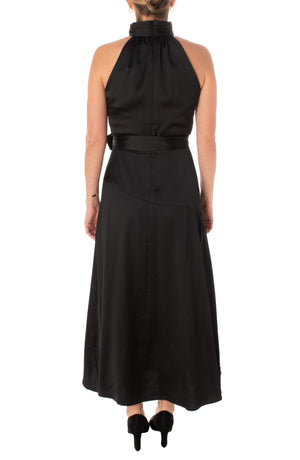 TAYLOR DRESSES Halter Neck Satin A-Line Dress, Alternate, color, BLACK