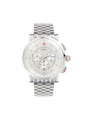 Michele
 20MM Stainless Steel & Diamond Chronograph Bracelet Watch