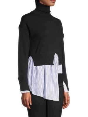 Avantlook
 Striped Splicing Turtleneck Sweater