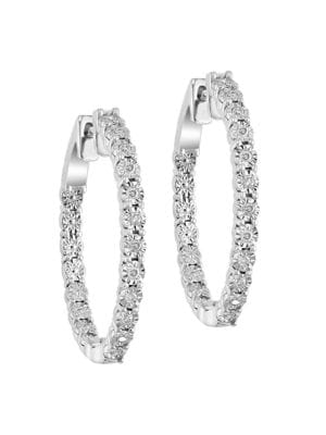 Effy ENY
 Sterling Silver & 0.21 TCW Diamond Hoop Earrings