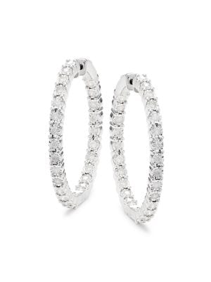 Effy ENY
 Sterling Silver & 0.21 TCW Diamond Hoop Earrings