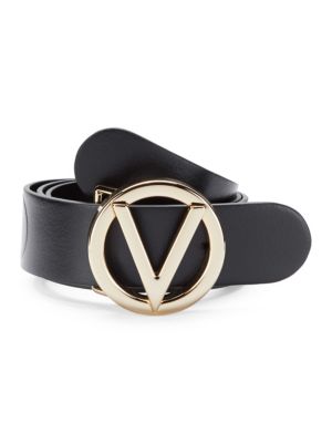 Valentino by Mario Valentino
 Embossed Leather Logo Belt