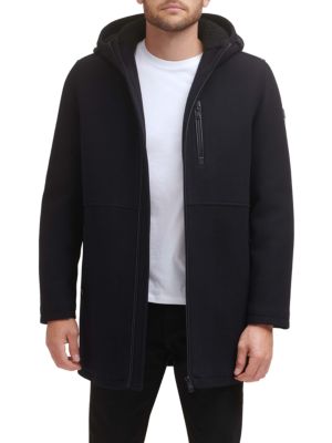 Kenneth Cole
 Faux Shearling Hooded Wool Blend Coat