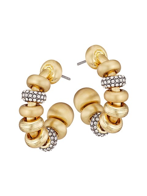 Lucy 12K Gold-Plated, Crystal &amp; Bead Mini Hoop Earrings