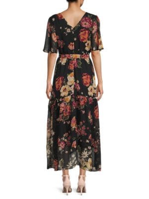 Donna Ricco
 Floral Flutter Sleeve Maxi Dress