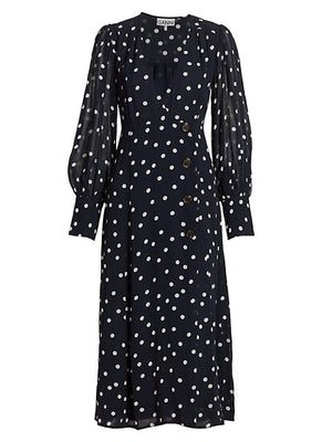 Polka Dot Button-Front Midi Dress