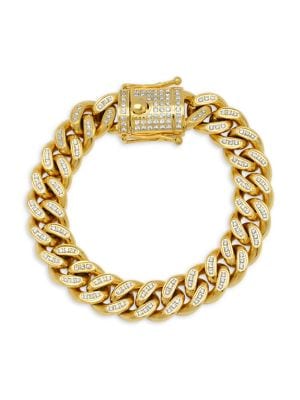 Anthony Jacobs
 18K Gold Plated Stainless Steel Cubic Zirconia Cuban Link Chain Bracelet