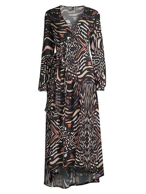 Printed Long Kaftan-Style Wrap Maxi Dress