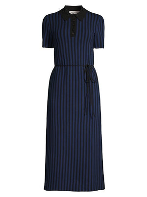 Striped Ribbed Polo Midi-Dress