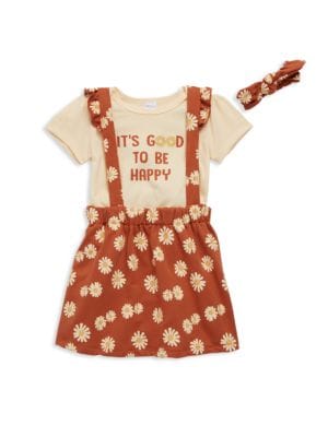 PL Baby
 Baby Girl’s 3-Piece Happy Bodysuit, Overall Dress & Headband Set