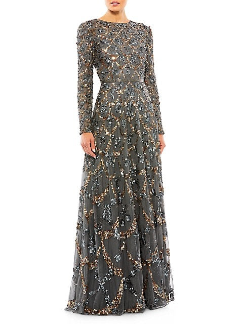 Bead & Sequin-Embellished A-Line Gown image number NaN