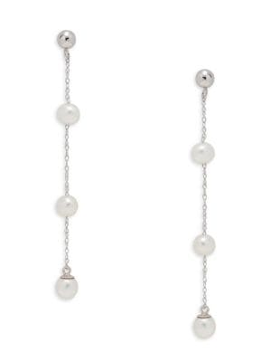 Masako
 14K White Gold & Round Freshwater Pearl Drop Earrings