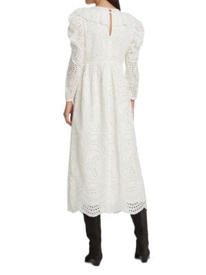 EN SAISON
 Long Sleeve Eyelet Midi Dress