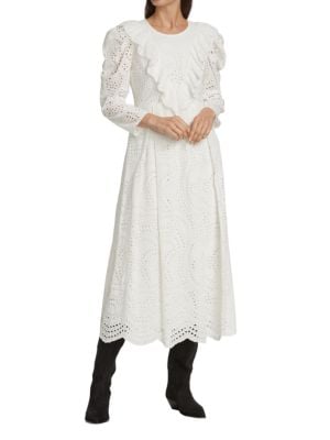 EN SAISON
 Long Sleeve Eyelet Midi Dress