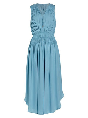 Shirred Silk Midi-Dress image number NaN