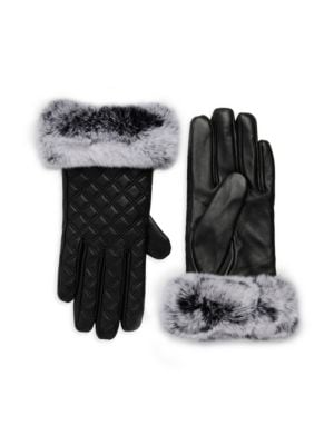 HiSO
 Quilted Leather & Rabbit Fur Trim Gloves