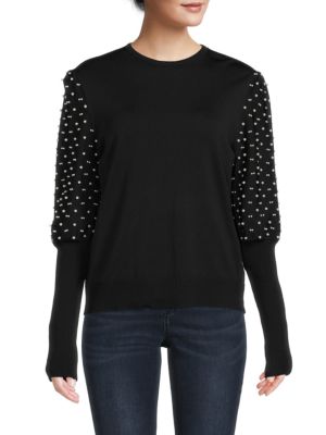 YAL New York
 Faux Pearl Puff Sleeve Sweater