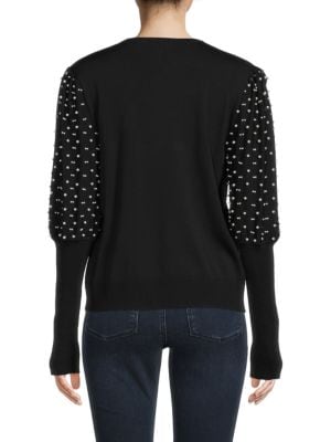 YAL New York
 Faux Pearl Puff Sleeve Sweater