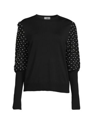 YAL New York
 Faux Pearl Puff Sleeve Sweater