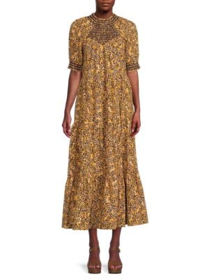 Saylor
 Kirstin Leopard Print Tiered Midi Dress