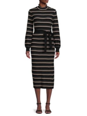 NANETTE nanette lepore
 Striped Belted Midi Sweater Dress