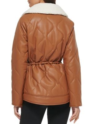 Kenneth Cole
 Quilted Faux Fur Trim Anorak Jacket