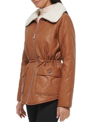 Kenneth Cole
 Quilted Faux Fur Trim Anorak Jacket