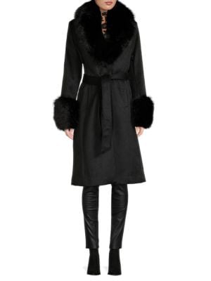 Karl Lagerfeld Paris
 Faux Fur Trim Wool Blend Coat