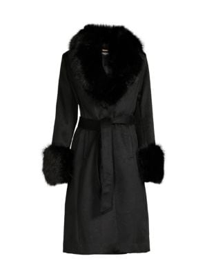Karl Lagerfeld Paris
 Faux Fur Trim Wool Blend Coat