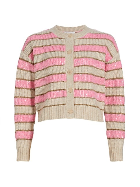 Striped Sequin-Embroidered Cardigan