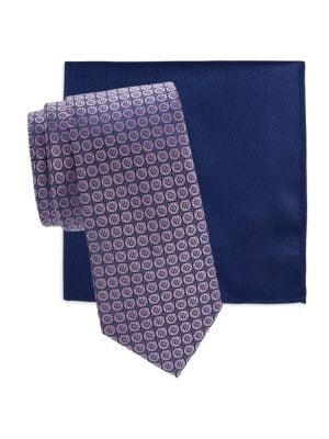 Hickey Freeman
 2-Piece Patterned Tie & Solid Pocket Square Set