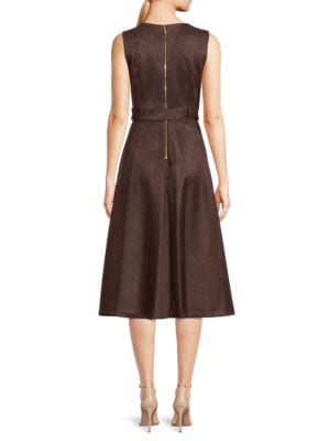 Calvin Klein Belted Faux Suede Midi A Line Dress thefrumshopper Calvin Klein Belted Faux Suede Midi A Line Dress thefrumshopper
