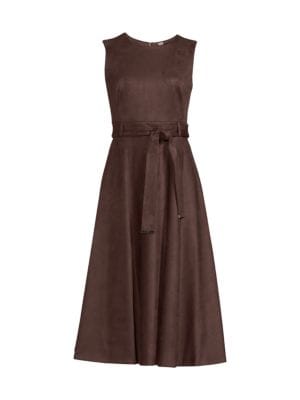 Calvin Klein Belted Faux Suede Midi A Line Dress thefrumshopper Calvin Klein Belted Faux Suede Midi A Line Dress thefrumshopper