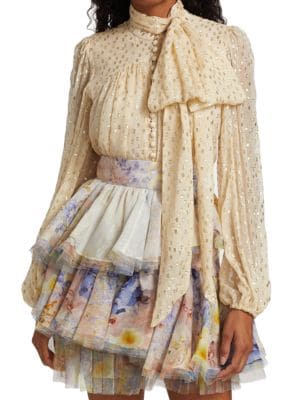 Zimmermann
 Tie-Accented Silk Jacquard Blouse