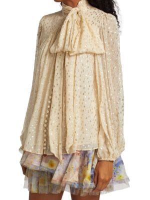 Zimmermann
 Tie-Accented Silk Jacquard Blouse