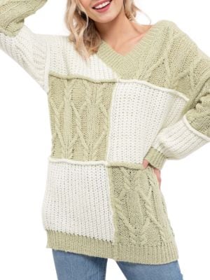 blu pepper
 Colorblock Cable Knit Sweater