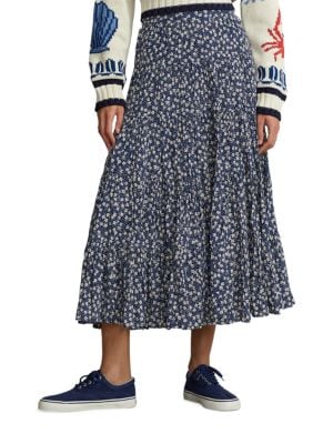 Polo Ralph Lauren
 Tiered Floral-Print Midi-Skirt
