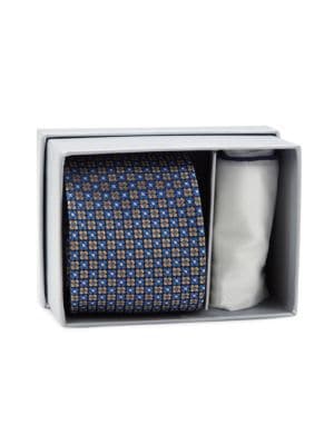 Hickey Freeman
 2-Piece Floral Silk Tie & Pocket Square Boxed Set