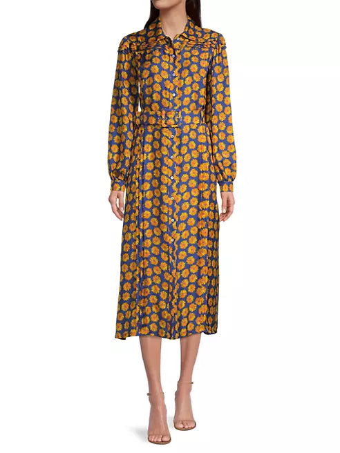 Pin-Tucked Silk Twill Button-Front Shirtdress