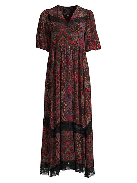 Dame Silk Paisley Lace-Paneled Midi-Dress