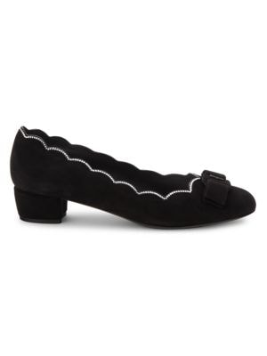 Salvatore Ferragamo
 Scalloped Block Heel Suede Pumps