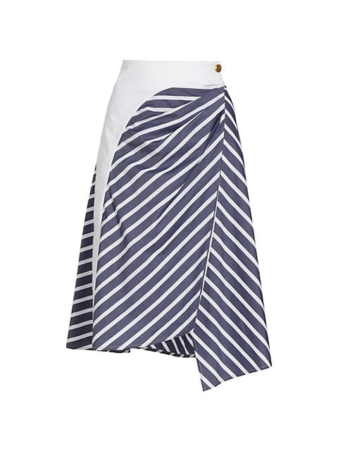Ziggy Asymmetric Stripe Cotton Wrap Midi-Skirt