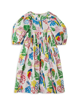 Little Girl's &amp; Girl's Jungle Print Puff Sleeves Dress
