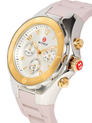 Michele
 Jelly Bean 38MM Two Tone Stainless Steel & Silicone Strap Chronograph Watch