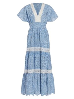 Elie Tahari
 Lace Trimmed Tiered Eyelet Maxi Dress