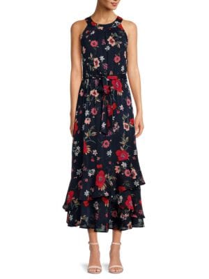 Calvin Klein
 Floral Belted Midi Dress