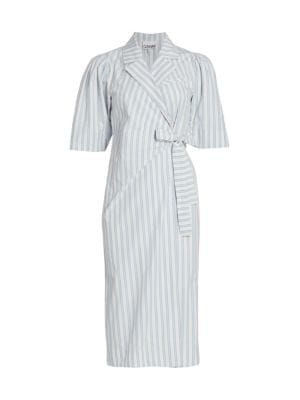 GANNI Striped Draped Wrap Midi-Dress – The Frum Shopper